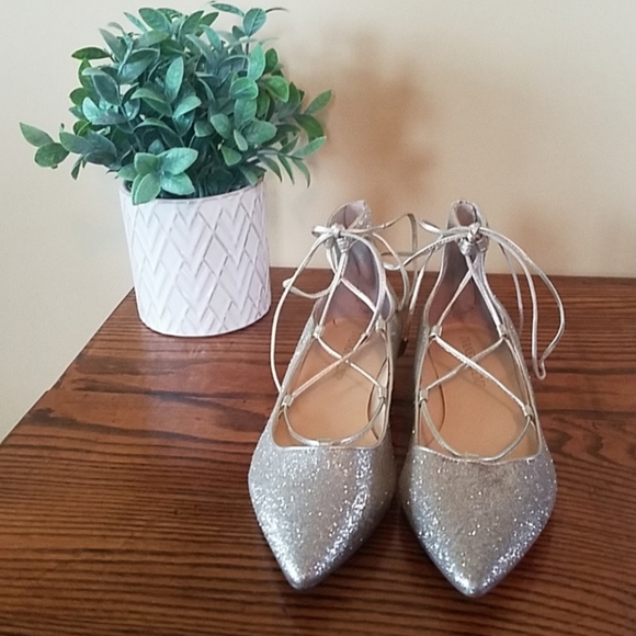 Ivanka Trump Gold And Silver Lace Up Flats, Size 7.5 - Picture 2 of 5